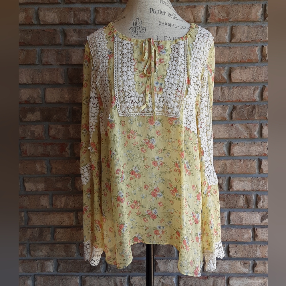 Sundance 100% Silk Floral Print Boho Long Sleeve Top.
